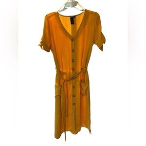 Yellow Cuffed Sleeve Mini Shirt Dress